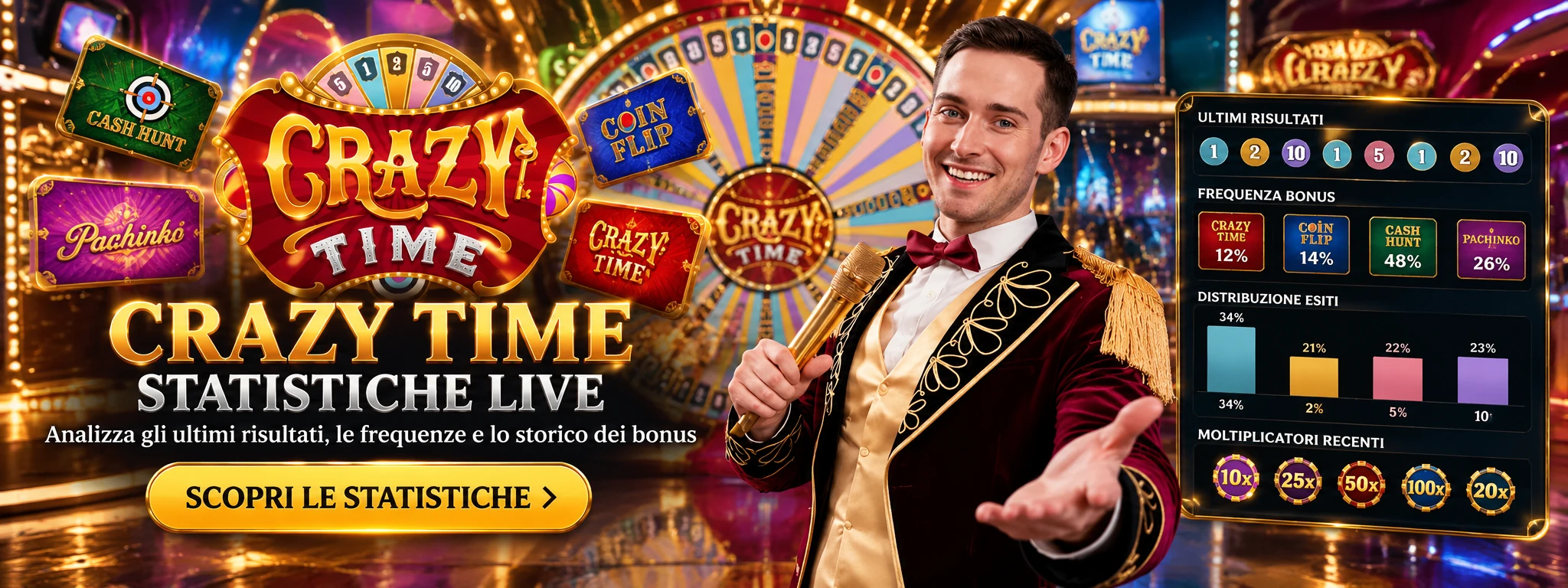 Crazy Time statistiche live: ultimi risultati, frequenze e storico dei bonus